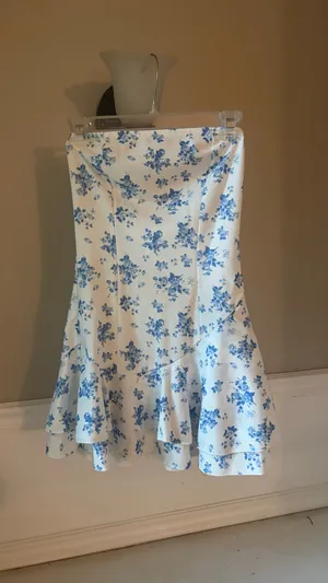 Blue Floral Strapless Mini Dress thumbnail 3