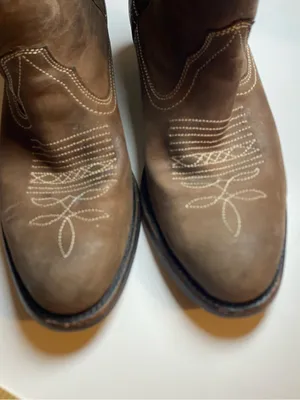 miz mooz carlitos Brown Leather Western Ankle Boots Embroidered Toe worn look 6 thumbnail 9