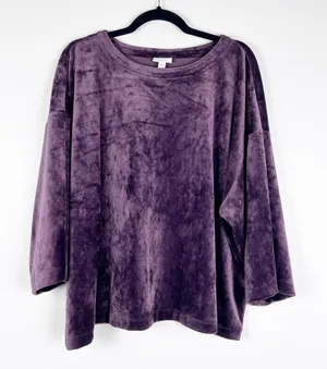 J Jill Women's Velvet 3/4 Sleeve Top‎ Purple Sz L thumbnail 1
