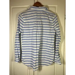 Old Navy Top Womens Medium Blue Striped Oxford‎ Popover Tunic Coastal Preppy thumbnail 4