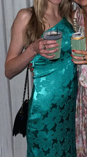 Lulu’s Chasing Desire Teal Green Satin Jacquard One-Shoulder Maxi Dress thumbnail 5