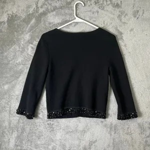 Ann Taylor Black Fine Knit Merino Cardigan Sequin Edge Trim‎ XS Minimalist thumbnail 5