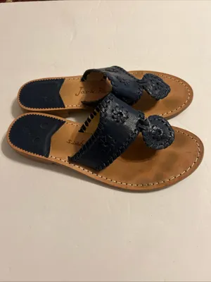 Jack Rogers Navy Leather Whipstitched Toe-Post Sandals thumbnail 2