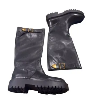 NEW STEVE MADDEN BUSTER BLACK LEATHER BOOT Lug Platform Sole Chunky Black SZ-11 thumbnail 1