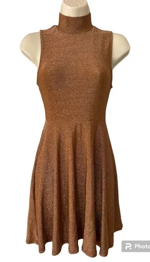 Wild Fable Gold Sleeveless Lurex Fit & Flare Dress size medium thumbnail 1