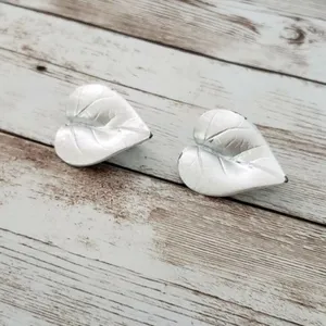 Vintage Clip On Earrings - Painted Silver Heart - 1 & 5/8" thumbnail 2