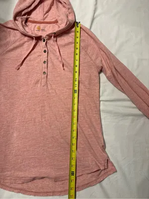 Carhartt Women’s Light Pink Hooded Henley Long Sleeve Top SZ M Granolagirl thumbnail 8