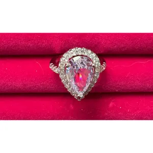 3ct Pear Halo‎ Ring | Rhodium Plated 925 Sterling Silver thumbnail 5