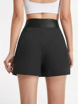 Commense High Waisted Satin Band Mini Skort, Black, Size XS thumbnail 1
