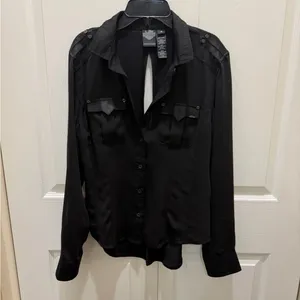 Harley-Davidson Black Cut Out Button Down Blouse Top Medium thumbnail 2