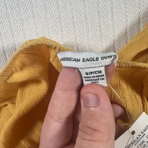 American Eagle Jumpsuit Small Yellow Embroidered Halter Wide Leg Boho Summer thumbnail 12