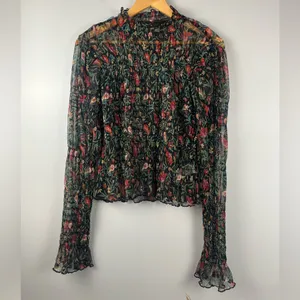 Free people Hello There Smocked Crop Top floral mesh size large thumbnail 3