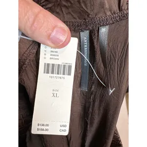 Anthropologie Brown Crinkle Satin Wide Leg Pants Black Lace Trim XL NEW thumbnail 8