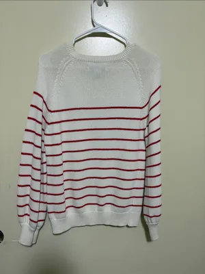 Rachel Zoe Cream and Red Striped Henley Sweater thumbnail 5