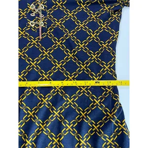Michael Kors Navy Gold Chain Link Monogram Lace Up‎ Dress Small Long Sleeve Belt thumbnail 7