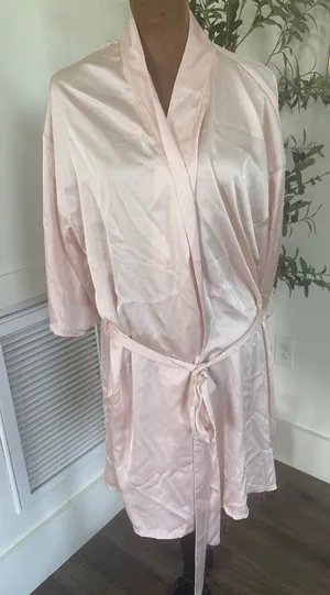 Azazie Womens Blush Pink Satin Wrap Robe Size Large Bridal Loungewear RN155143 thumbnail 1