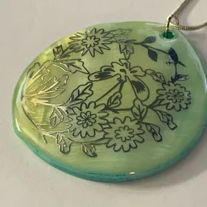 Blue Abalone Silver Foil Printed Design Pendant Necklace thumbnail 4