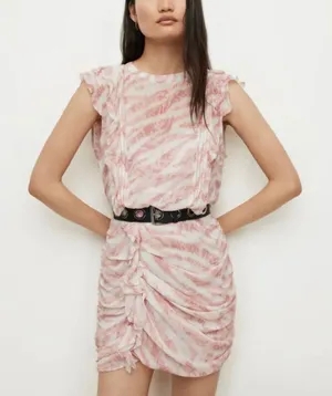 Allsaints Hali‎ Areias Mini Dress Size US 12 Pink White thumbnail 1