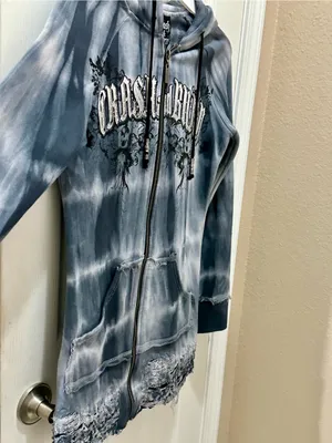 Crash & Burn Y2K graphic hoodie size XS tie dye goth grunge biker rocker thumbnail 11