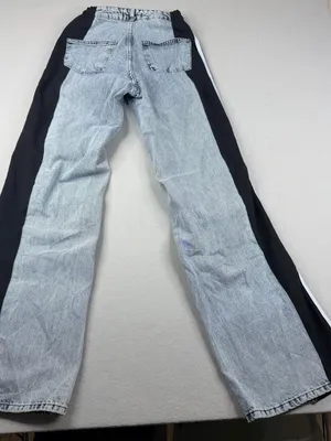 TEN/22 Jeans XS Y2K Wide Leg Acid Wash Denim Black Side Stripe 34" Inseam thumbnail 4