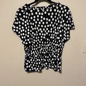 Zara plunging v neck black and‎ white polka dot print Top Size Medium thumbnail 6