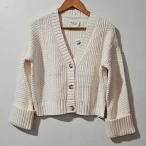 Abercrombie & Fitch Cameron Seed Stitch Cardigan-White -Size S-150-491-01255-178 thumbnail 2