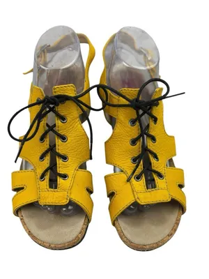 -Wolky Fancy Me Lion Comfort Sandals Womens 42 Yellow Leather Lace Open Toe Heel thumbnail 3