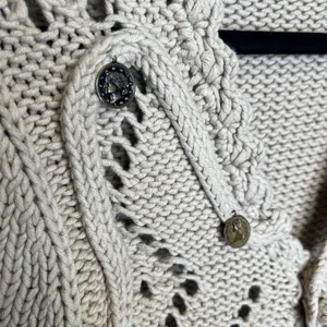Unique Beige Knit Cardigan Sweater Buttons Fringe Tassel Boho‎ thumbnail 3