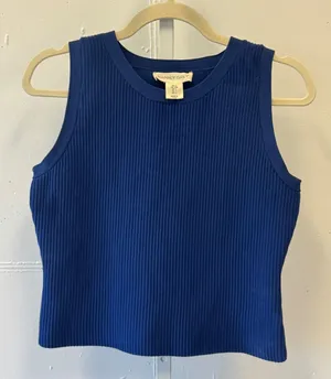 Happily Grey Ribbed Knit Tank Top Cobalt Blue Crew Neck Size Large Minimalist thumbnail 1