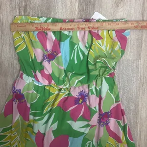 Spin Tropical Floral Strapless Maxi‎ Dress Green Pink Women's Size Large NWT thumbnail 3