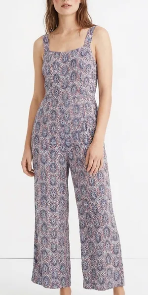 Scoop Jumpsuit Womens XL (16-18) Multi Fan Mosaic Smock Strap Side Pockets thumbnail 1