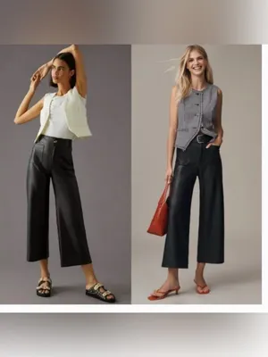 Maeve Anthropologie The Colette Faux Leather Crop Wide-Leg Pants size 31 thumbnail 2