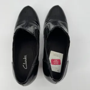 Clarks Chiffon‎ Petal Pumps 6.5M Black Slip On Stitched Heel Comfort Teacher thumbnail 6