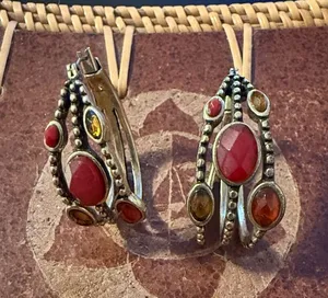 Sterling-Style Red and Amber Stone Drop Earrings thumbnail 1