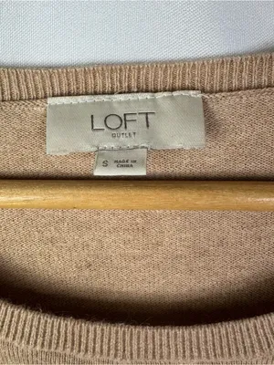 Ann Taylor LOFT Camel Brown Cotton Crewneck Sweater S thumbnail 4