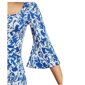Anthropologie Maeve Leonie Dress by Maeve Bell Sleeve Size L blue white floral‎ thumbnail 3