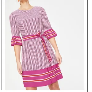 Boden‎ Women's Andrea Belted Dress Pink White Orange Floral Stripes Bell Sleeve thumbnail 10