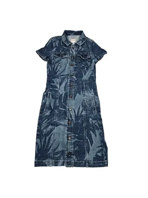 Guess Stella Shirt Dress Womens Small Blue Denim Botanical Tie Belted Waist thumbnail 2