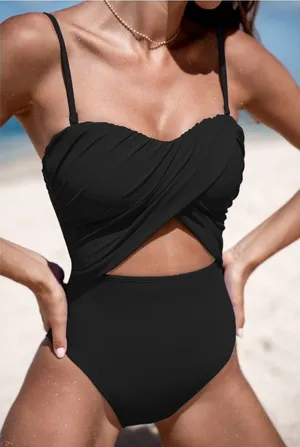 Cupshe One Piece Swimsuit Large Black Cut Out Removable Straps NWT Resort thumbnail 1