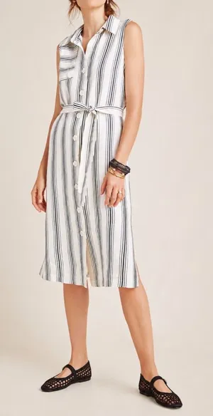 Maeve Anthropologie Esther Striped Sleeveless Shirt Dress Cream & Black Size 4 thumbnail 1