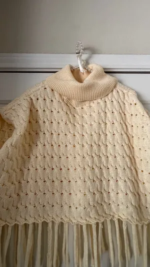 Davi & Dani Cream Chunky Knit Mock Neck Crop Sweater thumbnail 2