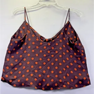 Lush womens Camisole brown/carmel polkadot front bow strappy cropped Small‎ thumbnail 3