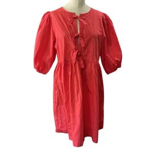 Band Of The Free Scarlet Red Bow Mini Dress Tie Front Boho Coquette Medium thumbnail 14