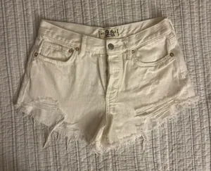 Free People White Denim Shorts Distressed thumbnail 1