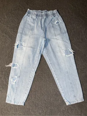 Easel Paperbag Distressed Jeans-Light Blue Women’s Size-M thumbnail 1