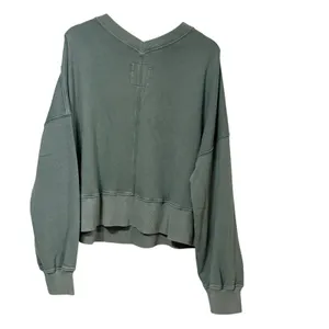 Aerie Women Oversized V-Neck Sweatshirt Olive Green Cotton Blend L thumbnail 3