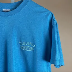 NEW Gildan Heavy Duty Women's Large Embroidered Virginia VA Aqua Blue Tee Shirt thumbnail 5