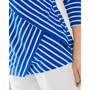 Chico's Miraculous Stripe Tiered Top Blue White‎ Asymmetrical Stripe Sz 1 M 8 thumbnail 6
