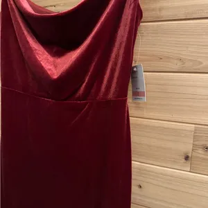 NWT Taylor Size 2/XS Strappy Red Orange Cowlneck Velvet Midi Dress thumbnail 5