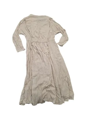 Massimo Dutti Beige Textured Long-Sleeve Midi Dress Ruffle & V-Neckline Size M thumbnail 7